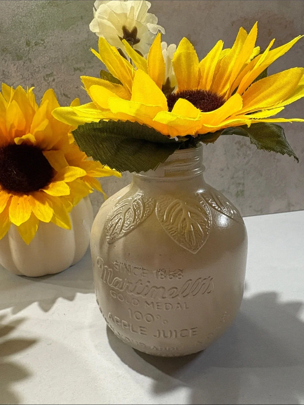 Set of 3 pumpkin apple Mason Jar Vase fall Sunflower Arrangements